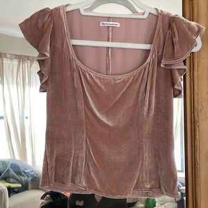 Reformation pink velvet flutter sleeve top XS